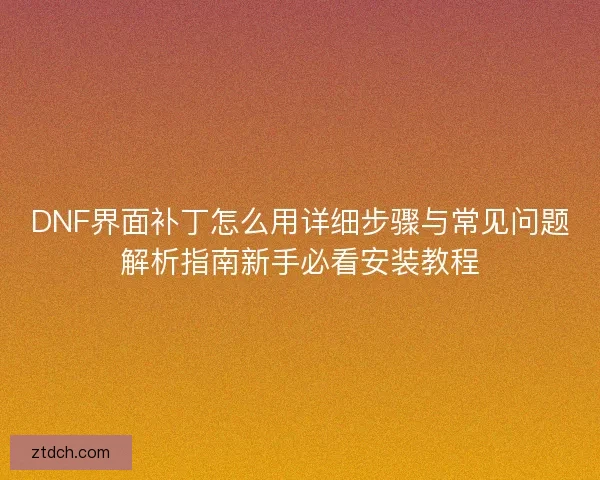 DNF界面补丁怎么用详细步骤与常见问题解析指南新手必看安装教程